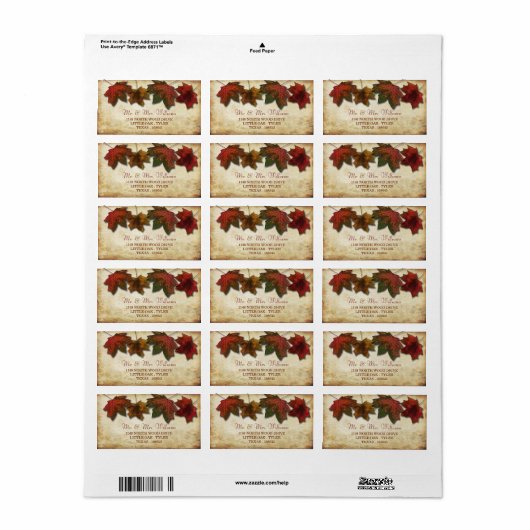 Fall Leaves Wedding Labels (Full Sheet)
