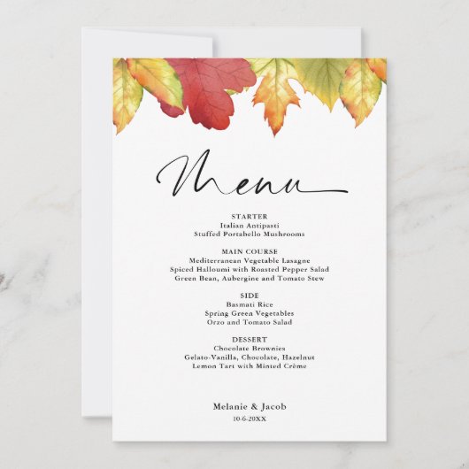 Fall Leaves Wedding Menu Kaart (Voorkant)