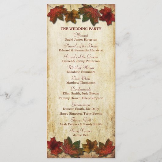 Fall Leaves Wedding Program Programmakaart (Achterkant)
