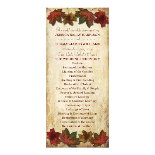 Fall Leaves Wedding Program Reclamekaart (Voorkant)