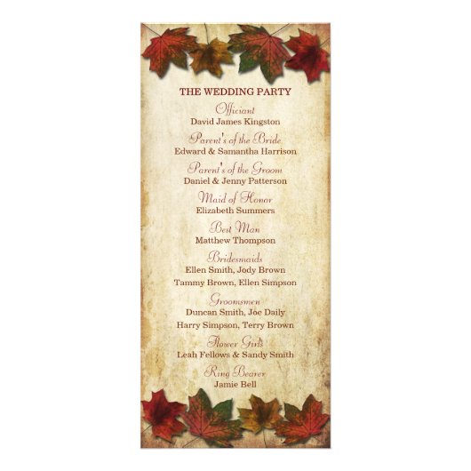 Fall Leaves Wedding Program Reclamekaart (Achterkant)