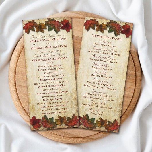 Fall Leaves Wedding Program Reclamekaart