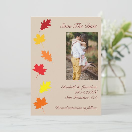 Fall Leaves Wedding Save The Date (Staand voorkant)