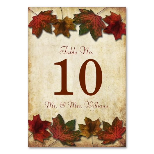 Fall Leaves Wedstrijking Table Number Kaarten (Voorkant)
