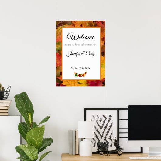 Fall Leaves Welcome Wedding Celebration Sign Poster (Thuiskantoor)