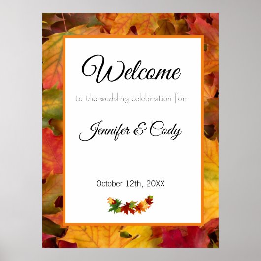 Fall Leaves Welcome Wedding Celebration Sign Poster (Voorkant)
