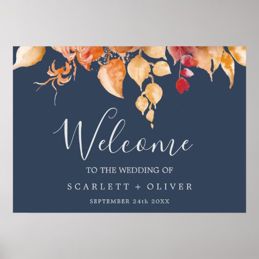 Fall Leaves | Welkomsthuwelijk van Navy Blue en Bu Poster (Voorkant)