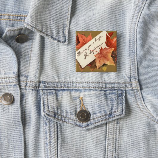 Fall Leaves wenst u een fijne Thanksgiving Vierkante Button 5,1 Cm (In situ)