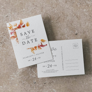 Fall Leaves   White & Burgundy Save the Date Uitnodiging Briefkaart