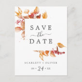 Fall Leaves | White & Burgundy Save the Date Uitnodiging Briefkaart (Voorkant)