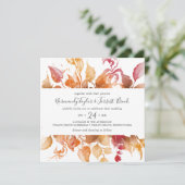 Fall Leaves White en Burgundy Casual Square Wedden Kaart (Staand voorkant)