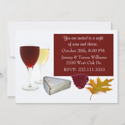 Fall Leaves Wine and Cheese Party Invitation Kaart (Voorkant)