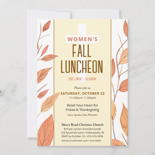 Fall Leaves Women's Church Luncheon Uitnodiging (Voorkant)