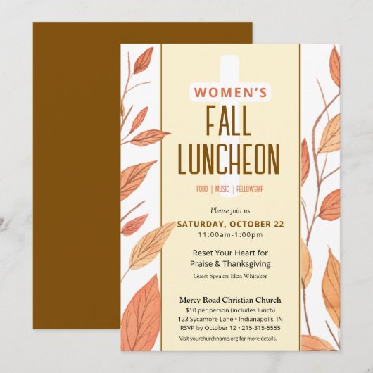 Fall Leaves Women's Church Luncheon Uitnodiging (Voorkant / Achterkant)