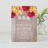 Fall Leaves Wood BaByQ BBQ Baby shower Invitation Kaart (Staand voorkant)