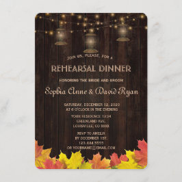 Fall Leaves Wood Old Lantern REHEARSAL DINNER Kaart