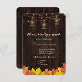 Fall Leaves Wood Oude Lantaarns bruiloft RSVP Kaartje (Voorkant / Achterkant)