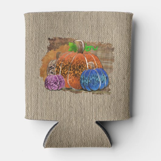 Fall Leopard Print Autumn Pumpkins On Plaid Blikjeskoeler (Voorkant)