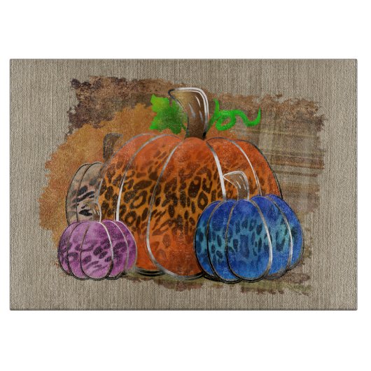 Fall Leopard Print Autumn Pumpkins On Plaid Snijplank (Voorkant)