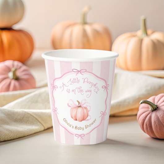 Fall Little Pumpkin Pink Bow Floral Baby Shower  Papieren Bekers