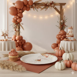 Fall Little Pumpkin Rustic Terracotta Baby Shower Papieren Bordje