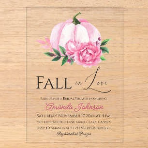 Fall Love Blush Roze Pompoen Rustieke Bruiloft Fee Acryl Uitnodigingen