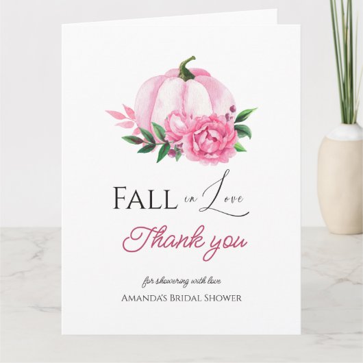 Fall Love Blush Roze Pompoen Rustieke Bruiloft Fee Bedankkaart (Voorkant)