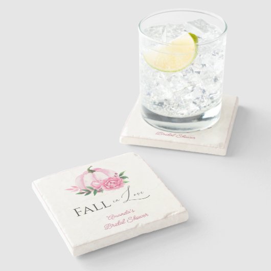 Fall Love Blush Roze Pompoen Rustieke Bruiloft Fee Stenen Onderzetter (Zijkant)