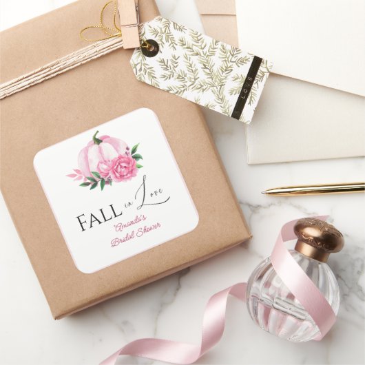 Fall Love Blush Roze Pompoen Rustieke Bruiloft Fee Vierkante Sticker (Geschenken)