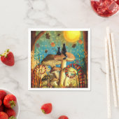 Fall Lovers Cats Forest Mushrooms Stars Night Sky  Servet (Insitu)