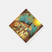 Fall Lovers Cats Forest Mushrooms Stars Night Sky  Servet (Hoek)