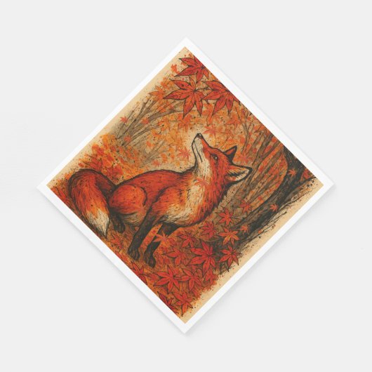 Fall Lovers Fox Forest Leaves Trees Servet (Hoek)