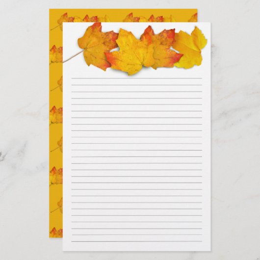 Fall Maple Leaf Border, Lined Writing Paper Briefpapier (Voorkant / Achterkant)