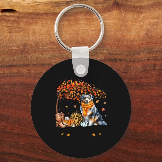 Fall Maple Tree Print Dog Lover Happy Thanksgiving Sleutelhanger (Voorkant)