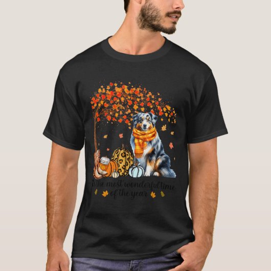 Fall Maple Tree Print Dog Lover Happy Thanksgiving T-shirt (Voorkant)