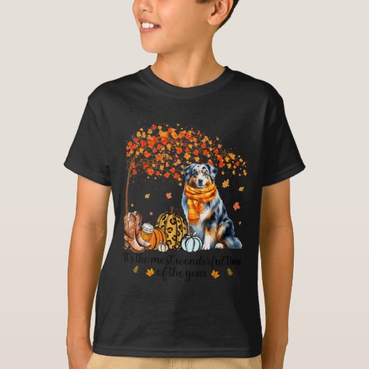 Fall Maple Tree Print Dog Lover Happy Thanksgiving T-shirt (Voorkant)