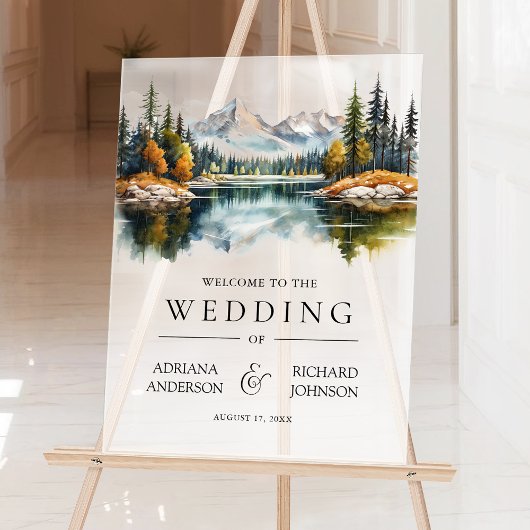 Fall Mountain Forest Lake Wedding Welcome Acryl Bord