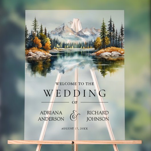 Fall Mountain Forest Lake Wedding Welcome Acryl Bord (Neutraal)