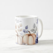 Fall Mug with blue and beige Pumpkins and Flowers Koffiemok (Voorkant rechts)