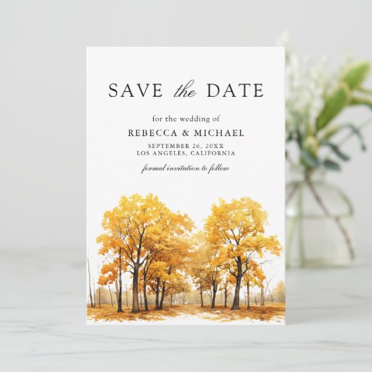 Fall Oak Trees Photo QR Code Wedding Save The Date (Staand voorkant)