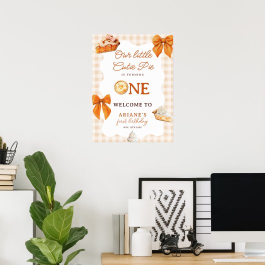 Fall Orange Bow Cutie Pie 1st birthday Welcome Poster (Thuiskantoor)