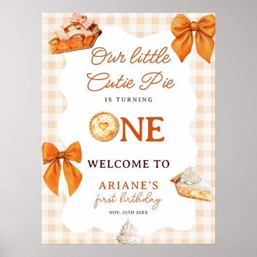 Fall Orange Bow Cutie Pie 1st birthday Welcome Poster (Voorkant)
