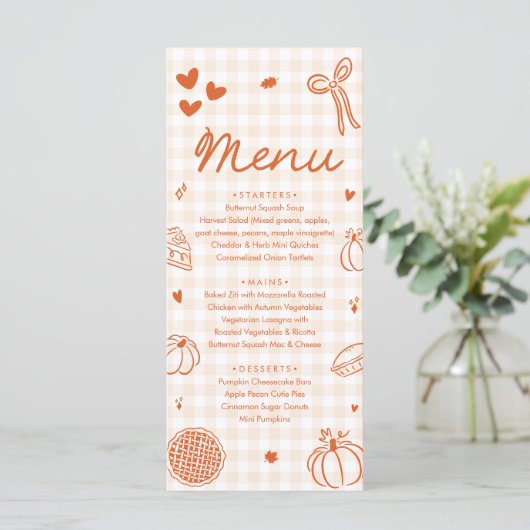 Fall Orange Hand Drawn A Little Cutie Pie Menu (Staand voorkant)