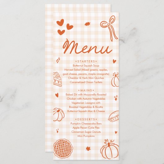 Fall Orange Hand Drawn A Little Cutie Pie Menu (Voorkant / Achterkant)