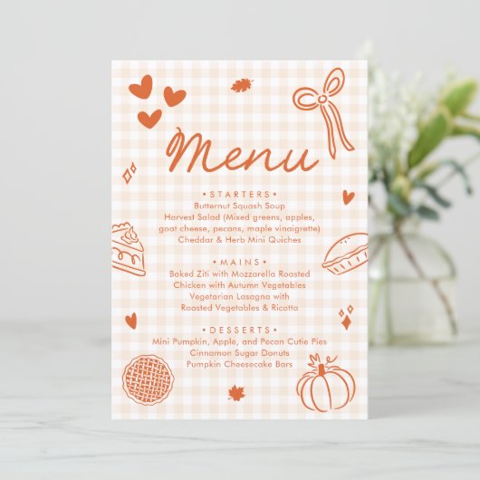Fall Orange Hand Drawn A Little Cutie Pie Menu (Staand voorkant)