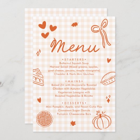 Fall Orange Hand Drawn A Little Cutie Pie Menu (Voorkant / Achterkant)