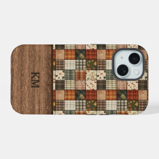 Fall Patchwork Quilt Phone Case | Personalized iPhone 15 Case (Achterkant horizontaal)