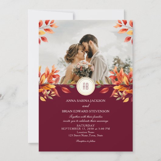 Fall Photo QR Code Wedding Kaart (Voorkant)