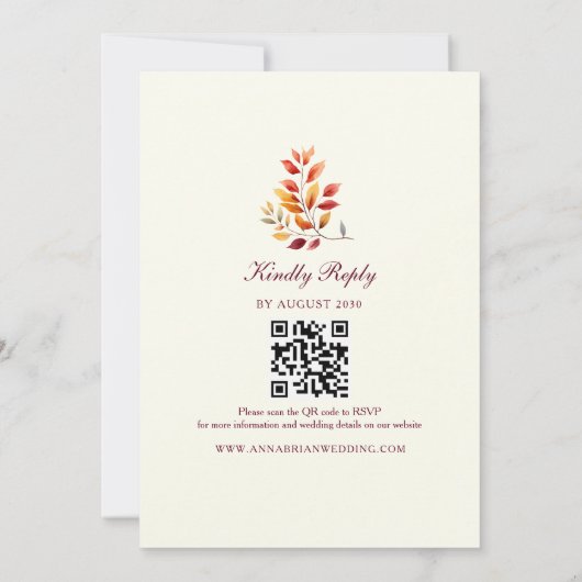Fall Photo QR Code Wedding Kaart (Achterkant)