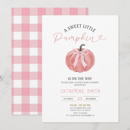Fall Pink Bow Pumpkin Baby Shower  Kaart (Voorkant / Achterkant)